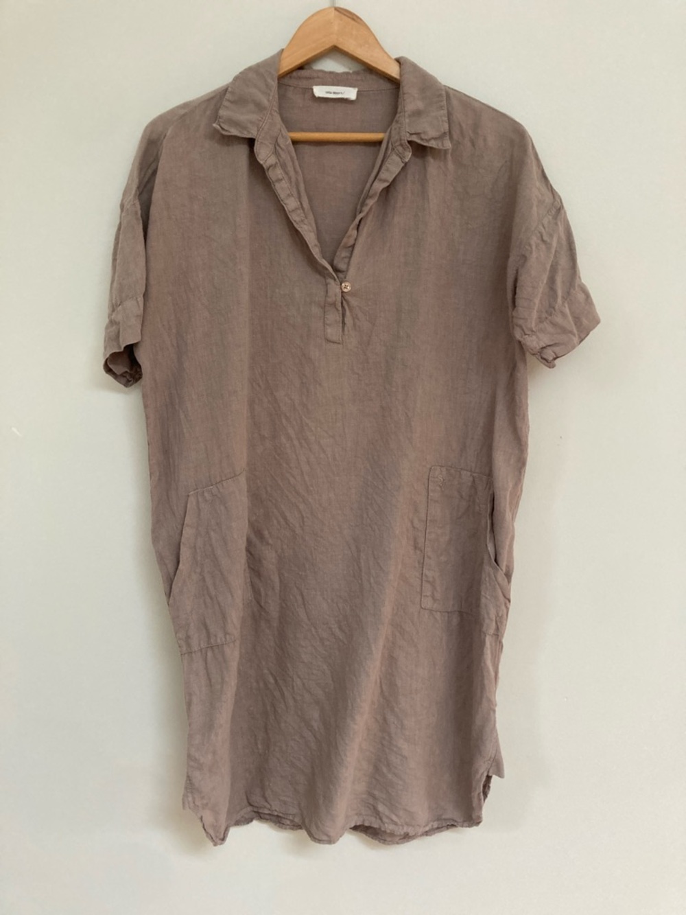Short-Sleeve Linen Shirt Dress - size L